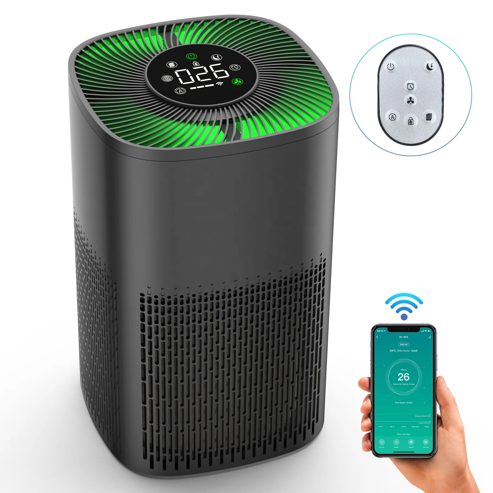 

Customized Smart WIFI Home Air Purifier Pet Air Cleaner 99.97% HEPA Filter Air Purifier for Home Large Room