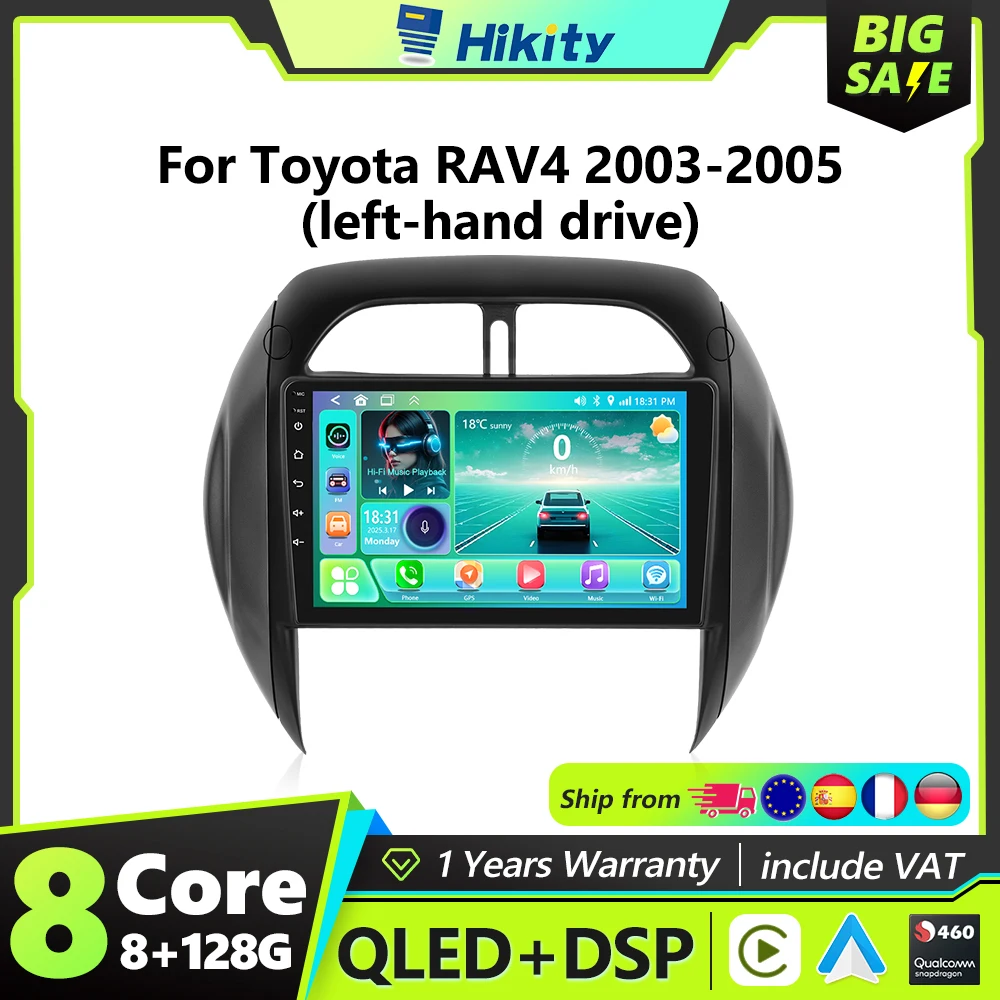 Hikity 2din 4G-LET Autoradio per Toyota RAV4 2003-2005 Android Auto Radio Carplay Android Auto FM Stereo SWC WIFI Navigazione GPS
