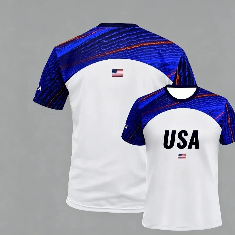 Unisex T‑Shirt American Style Blue Volleyball Sports Jersey Comfortable Breathable Casual Fashion Short Sleeve Top