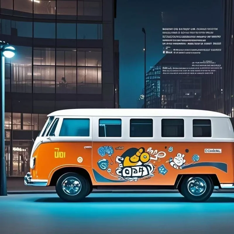 1:36 Retro-style bus alloy model, hero bus graffiti painting, pull-back toy car with opening doors, suitable as a gift or deskto