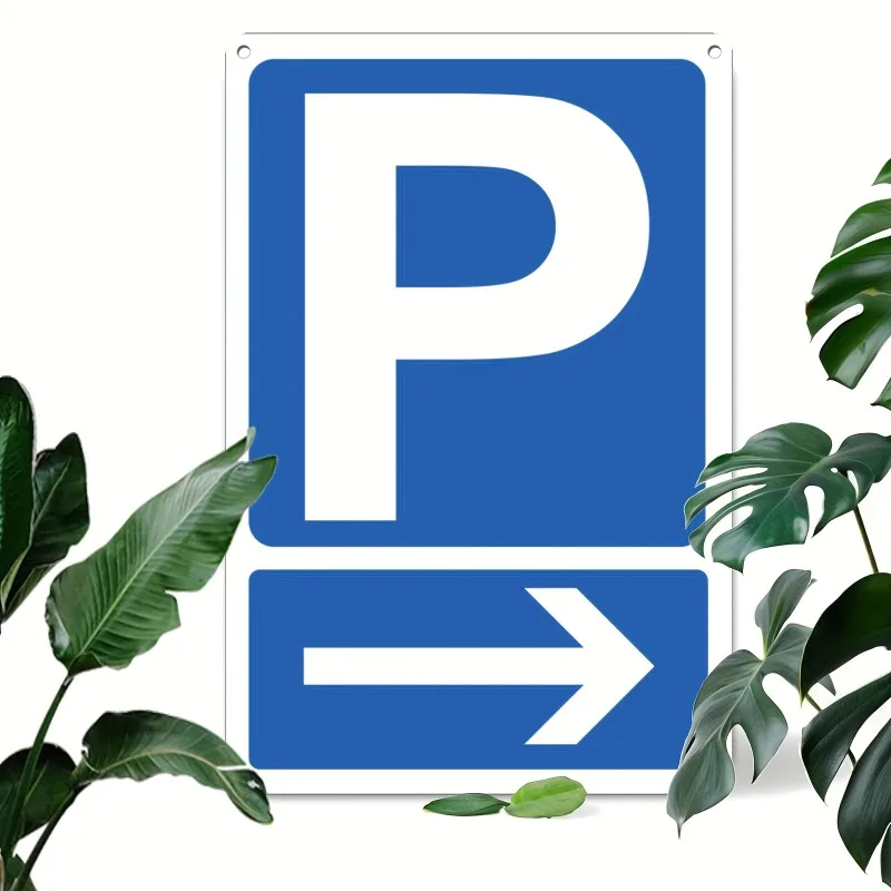 Right Arrow Parking Sign 20.32x30.48cm Durable Metal Blue White Indoor Outdoor Wall Decor