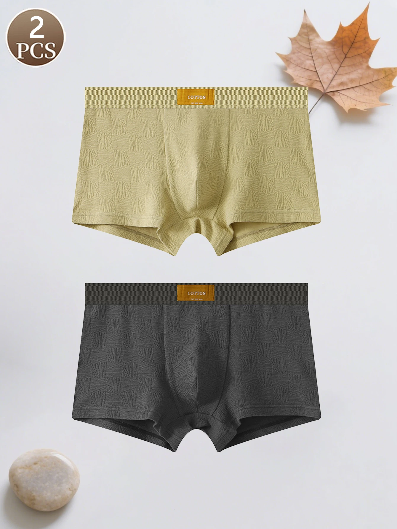 2PCS Herren-Unterwäsche aus Baumwolle, modische einfarbige, bequeme Boxershorts, Herren-Unterhose mit mittlerer Taille