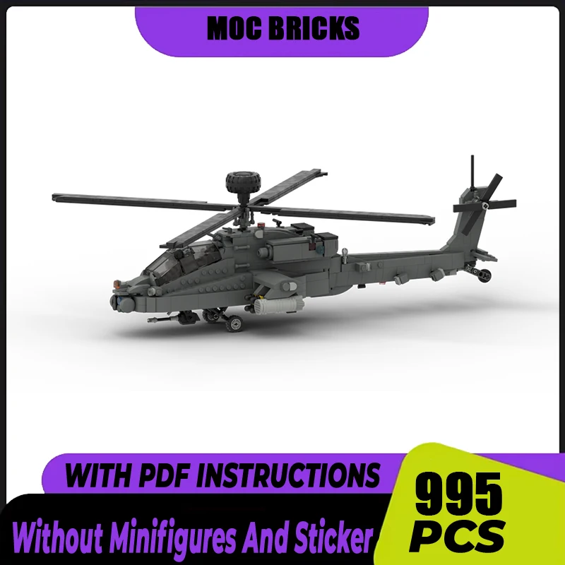 

Military Series Moc Building Blocks Boeing AH-64 APACHE Helicopter Model Technology Bricks DIY Airplane Toys For