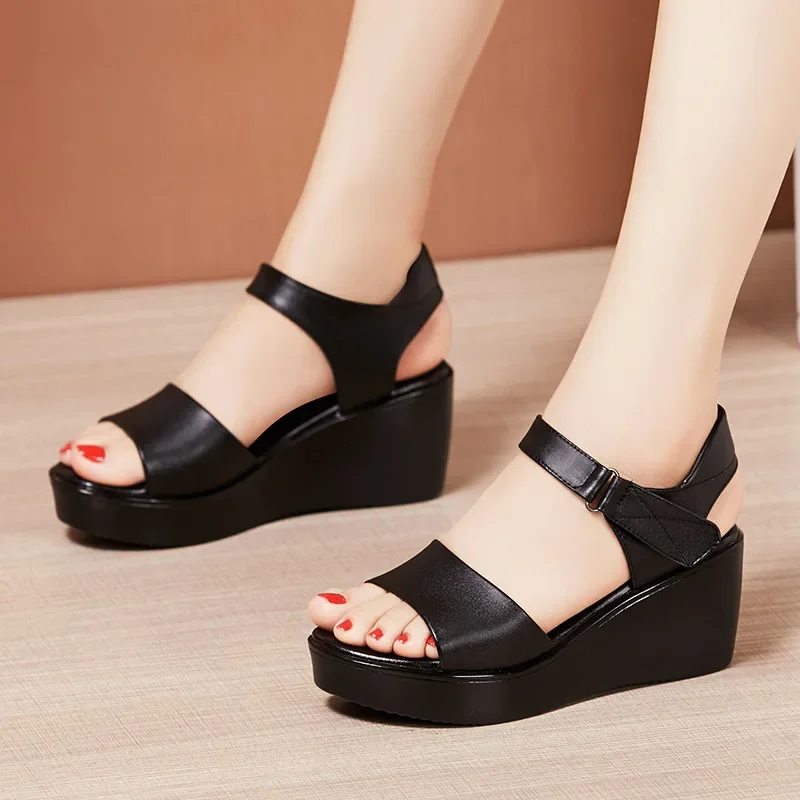 Small Size 32-43 Summer Platform Wedges Sandals Women 2024 Casual Soft Leather Shoes High Heels Sandals for Office Mom Beach