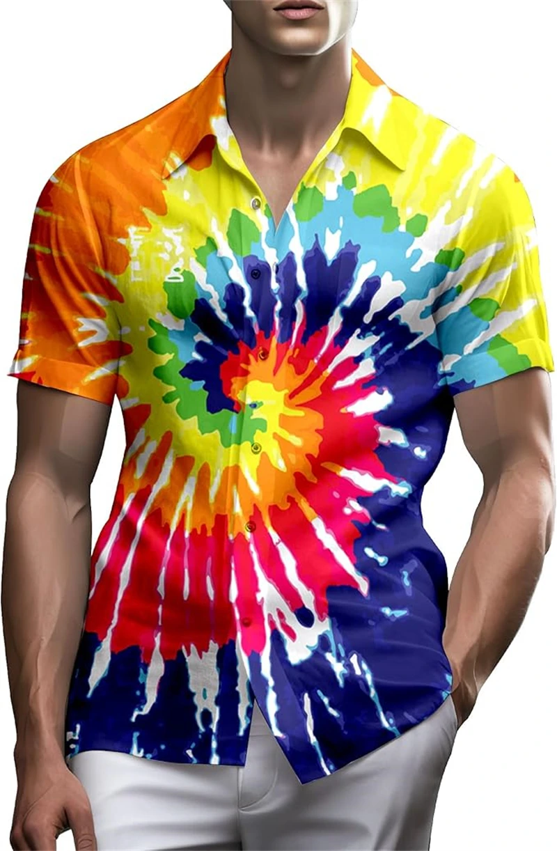 

Men's Shirt 3D Printed Psychedelic Pattern Fashion Button Color Shirt Collar Street Wear Hawaiian Shirt Men's Summer Y2k Tops