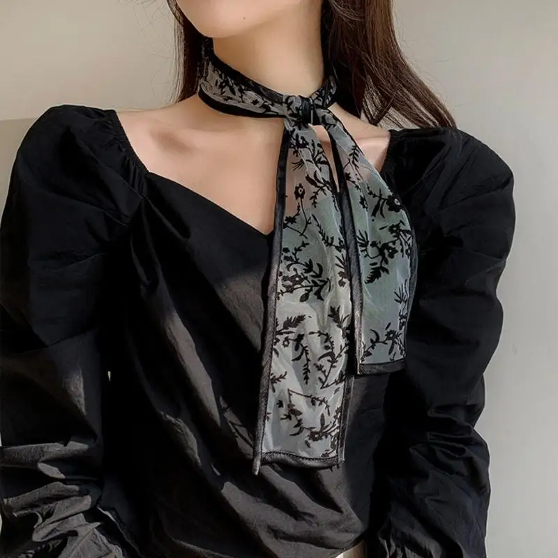 

39XE Lace Hairband Black Skinny Scarf Headband Bows Hair Tie Lace Hair Accessories