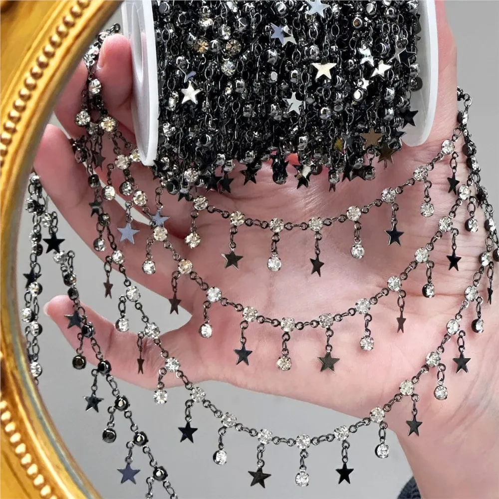 1Meter Sparkling Rhinestone Star Beaded Tassel Copper Chains DIY Bracelet Necklace Jewelry Making Supplies Clothing Accessories - view 2
