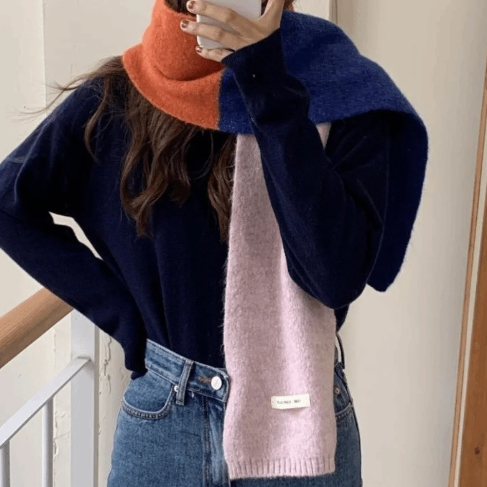 أنيقة يلتف خليط اللون وشاح Neckwarmer الكورية نمط شال كشمير الصوف يندبروف الشتاء وشاح للرقبة الخريف/الشتاء