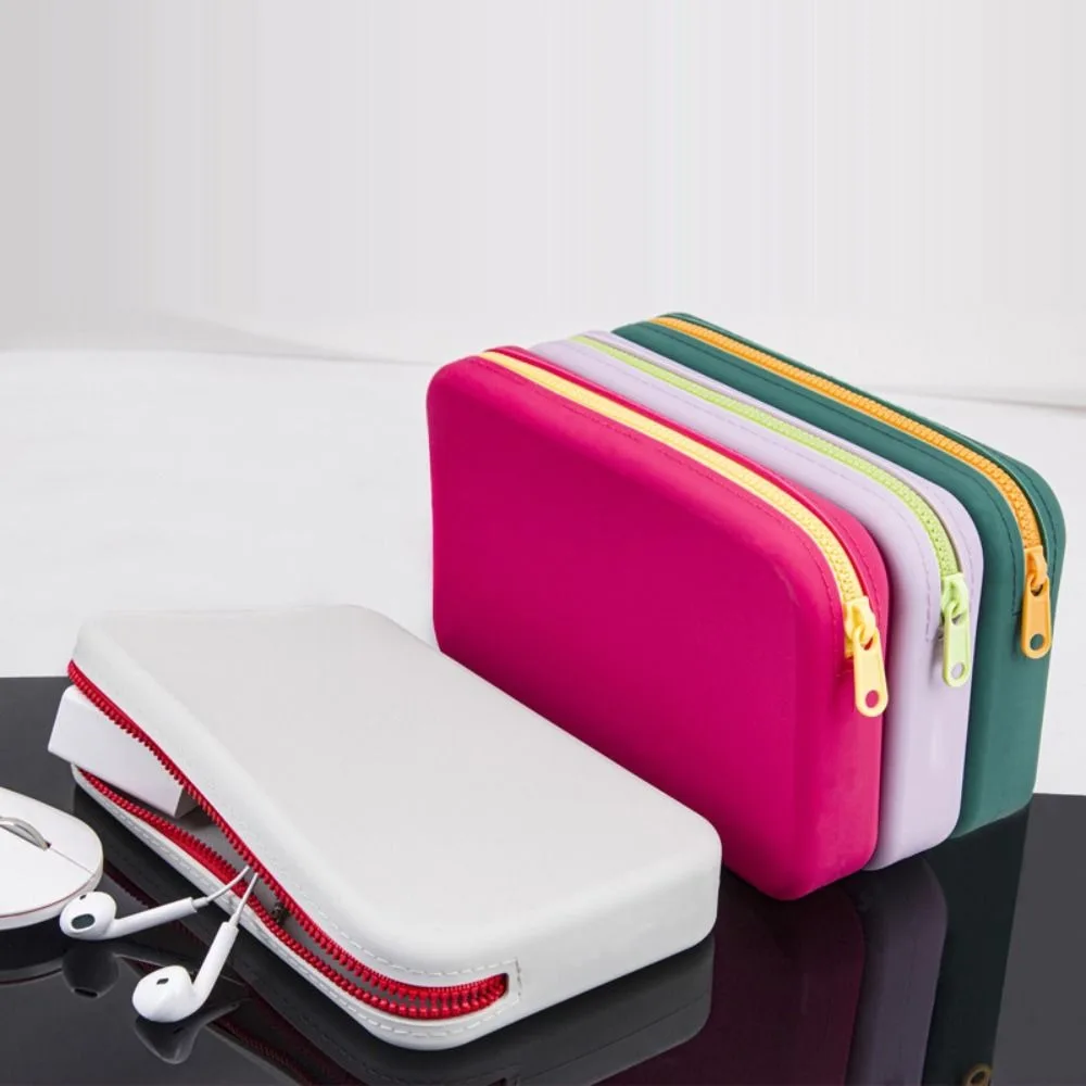 Portable Square Cosmetic Storage Bag Large Capacity Silicone Makeup Pouch Waterproof with Zipper Storage Pouch Travel