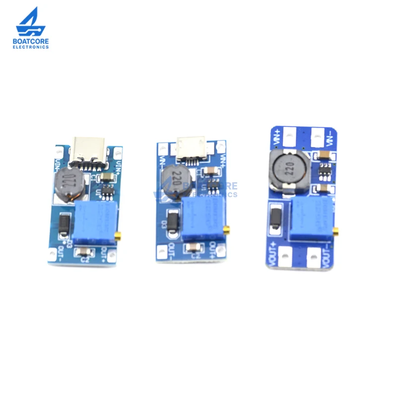 5PCS MT3608 DC-DC Boost Converter Module TYPE-C Micro Adjustable Step Up Power 2A 2V-24V to 5V 9V 12V 28V