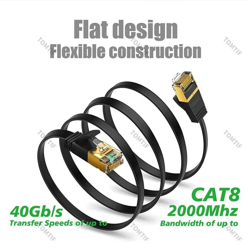 High Quality Cat8 Ethernet Cable 15m Flat Network Cable 5m 26AWG 40Gbps High Speed for Gaming RJ45 Internet Durable Braided Cord