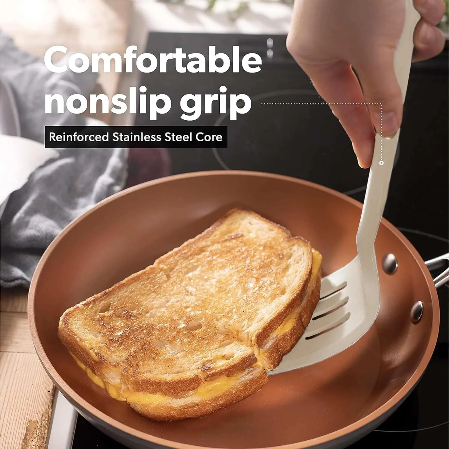 Silicone Flip Scooter Set - For Non stick Cookware -600 ° F Heat Resistant Bisphenol A (4 pieces, Clay)