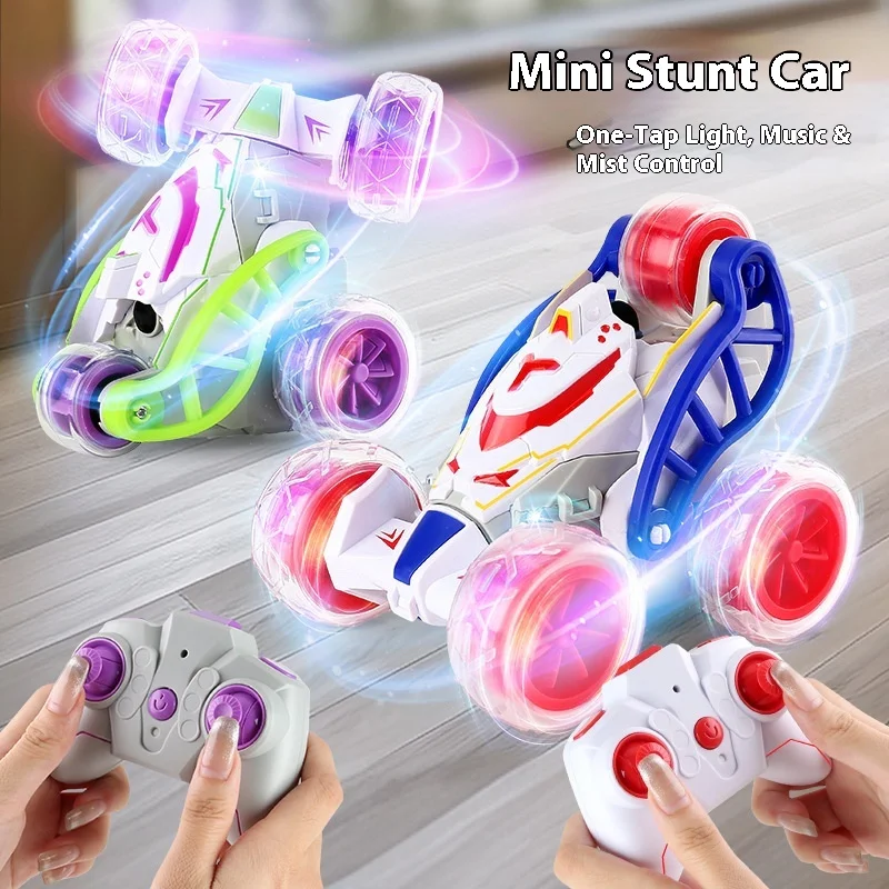 Delin Flip Mini Stunt Dump Truck Verlichting Muziek Spray Drie-in-één speelgoed Afstandsbediening Auto Volwassen kinderspeelgoed Cadeau.