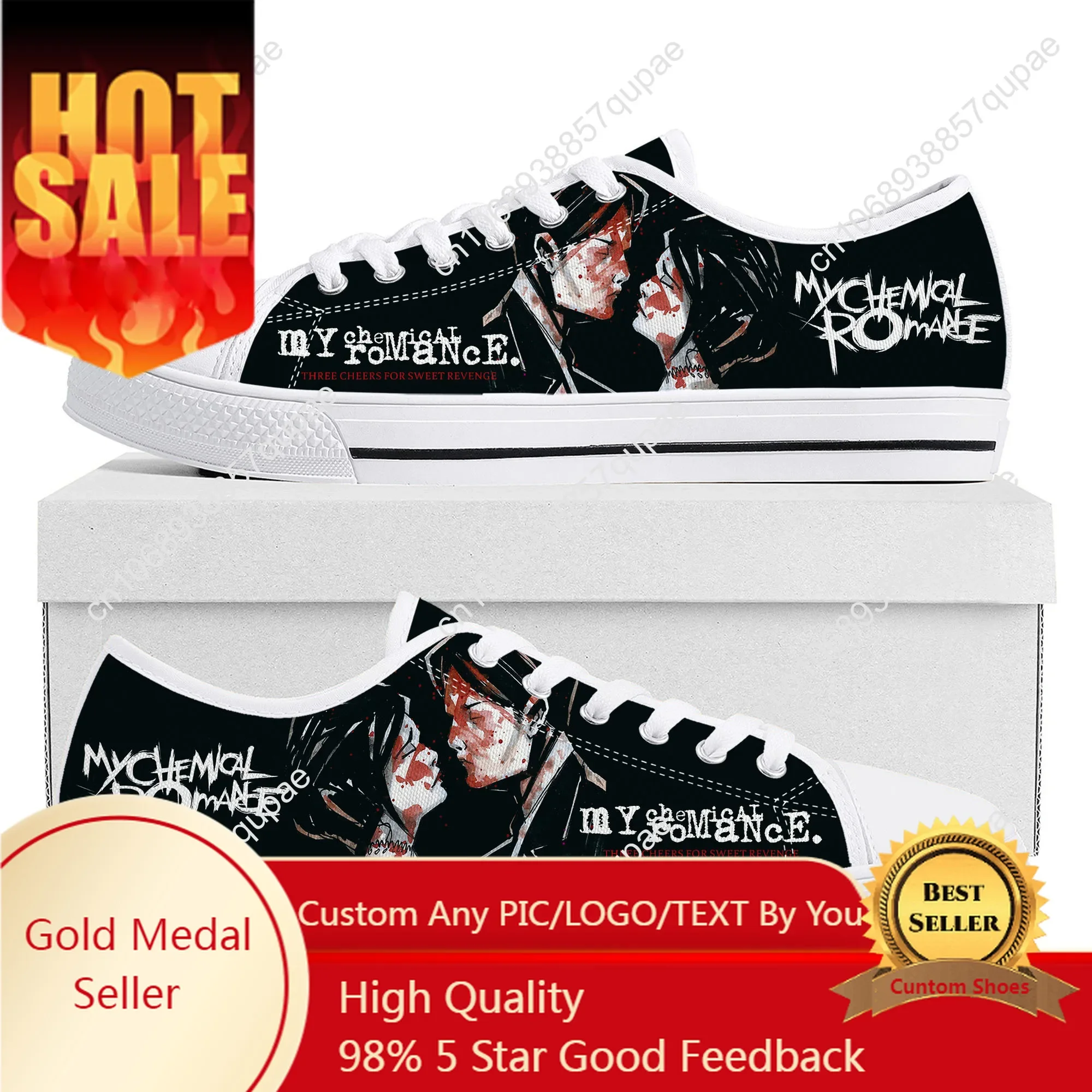 My Chemical Romance Rock Band Low Top High Quality Sneakers Mens Womens Teenager Canvas Sneaker Casual Couple Shoes Custom Shoe