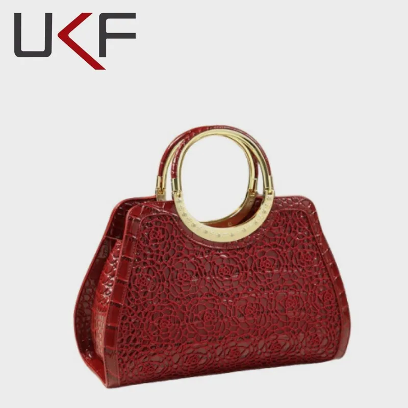 

UKF Fashionable Women Frame Bag Luxury Patent Leather Top Handle Bags Lace Shoulder Handbag and Purse Noble Party Purses 2023