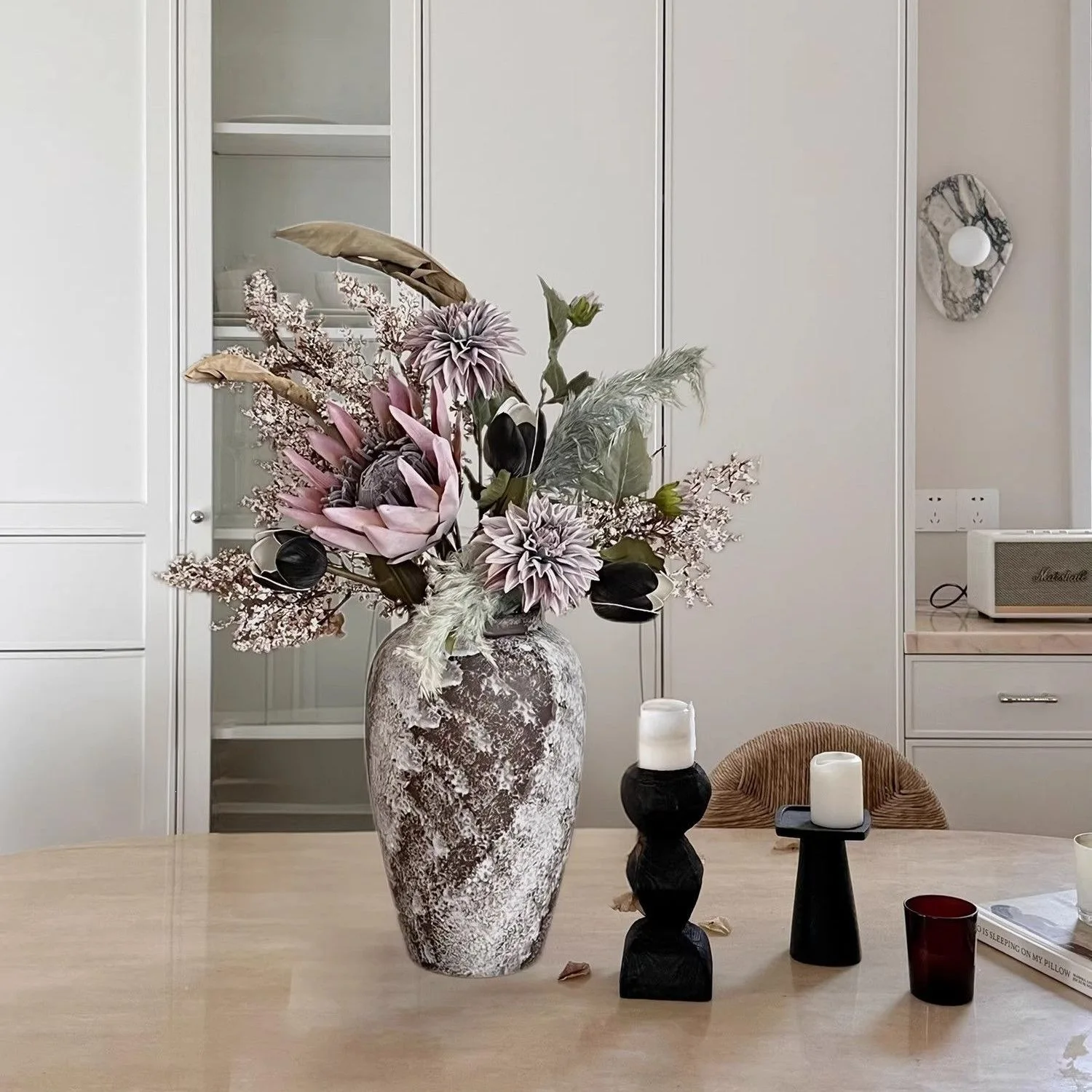 High-end rime artificial flower bouquet, ins-style living room floor-standing vase arrangement, home desktop faux flower