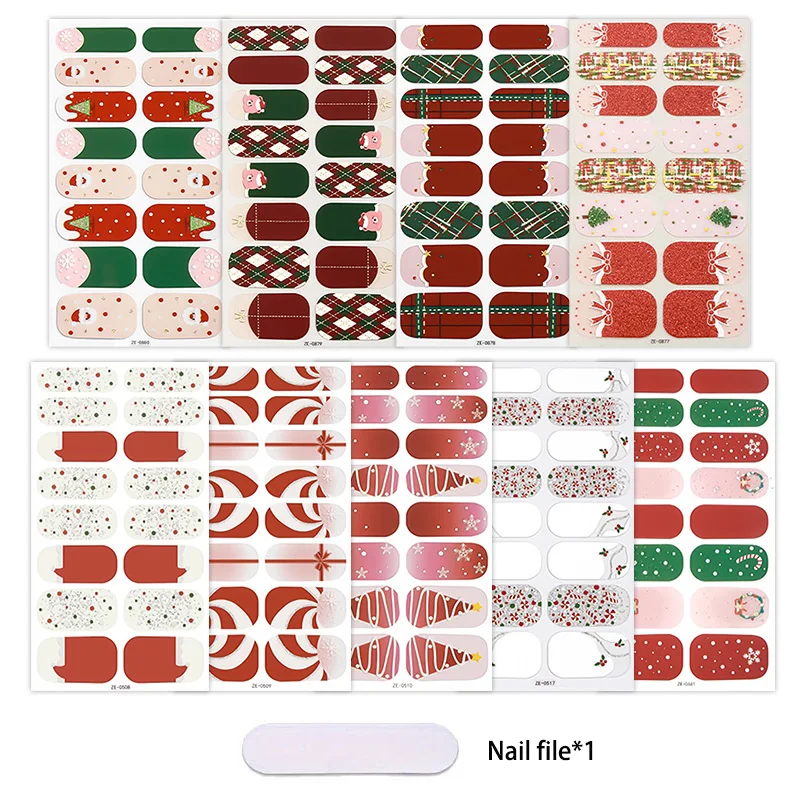 16Tips Christmas Nail Stickers Snowflake Santa Claus Full Cover Nail Wraps Decals DIY Festival Party Beauty Nail Decorations