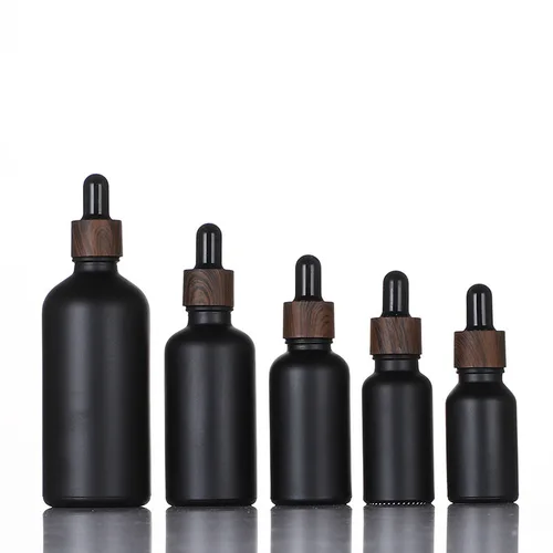 1X 10x botellas cuentagotas de vidrio negro esmerilado botella de pipeta de gotero vacía de vidrio brillante tapa de plástico para suero de aceite de Perfume esencial