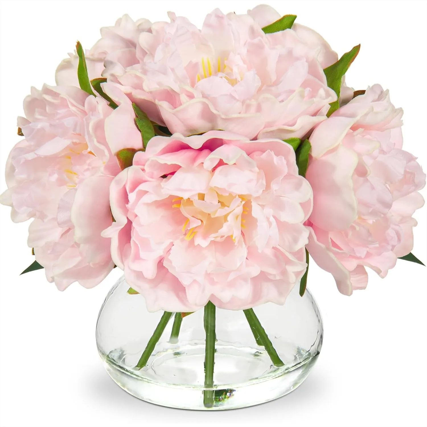 

Artificial Peonies Flowers with Vase, Faux Silk Flower Arrangements in Glass Vase with Faux Water for Home Decor Bathroom Table