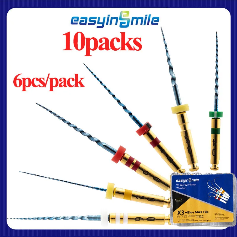 

60Pcs/10Pack EASYINSMILE Dental Endodontic X3 Blue NITI File Engine Use Root Canal Instrument 25mm For Motor Endo Treat Tips