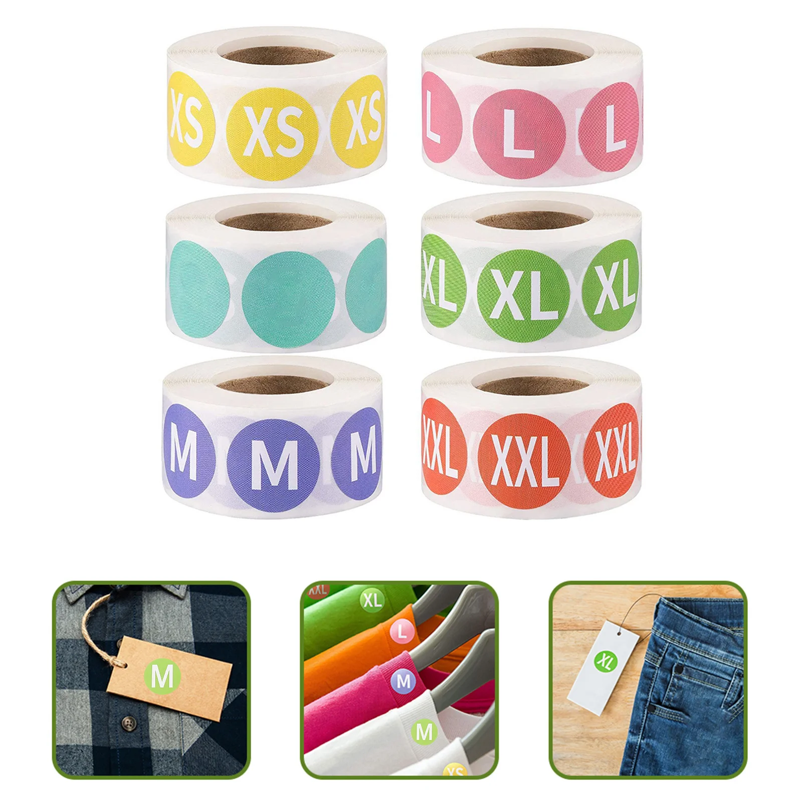 

6 Rolls Clothing Size Labels Self Adhesive Round Stickers for Clothes Size Tags Retail Display Clothes Label Sticker