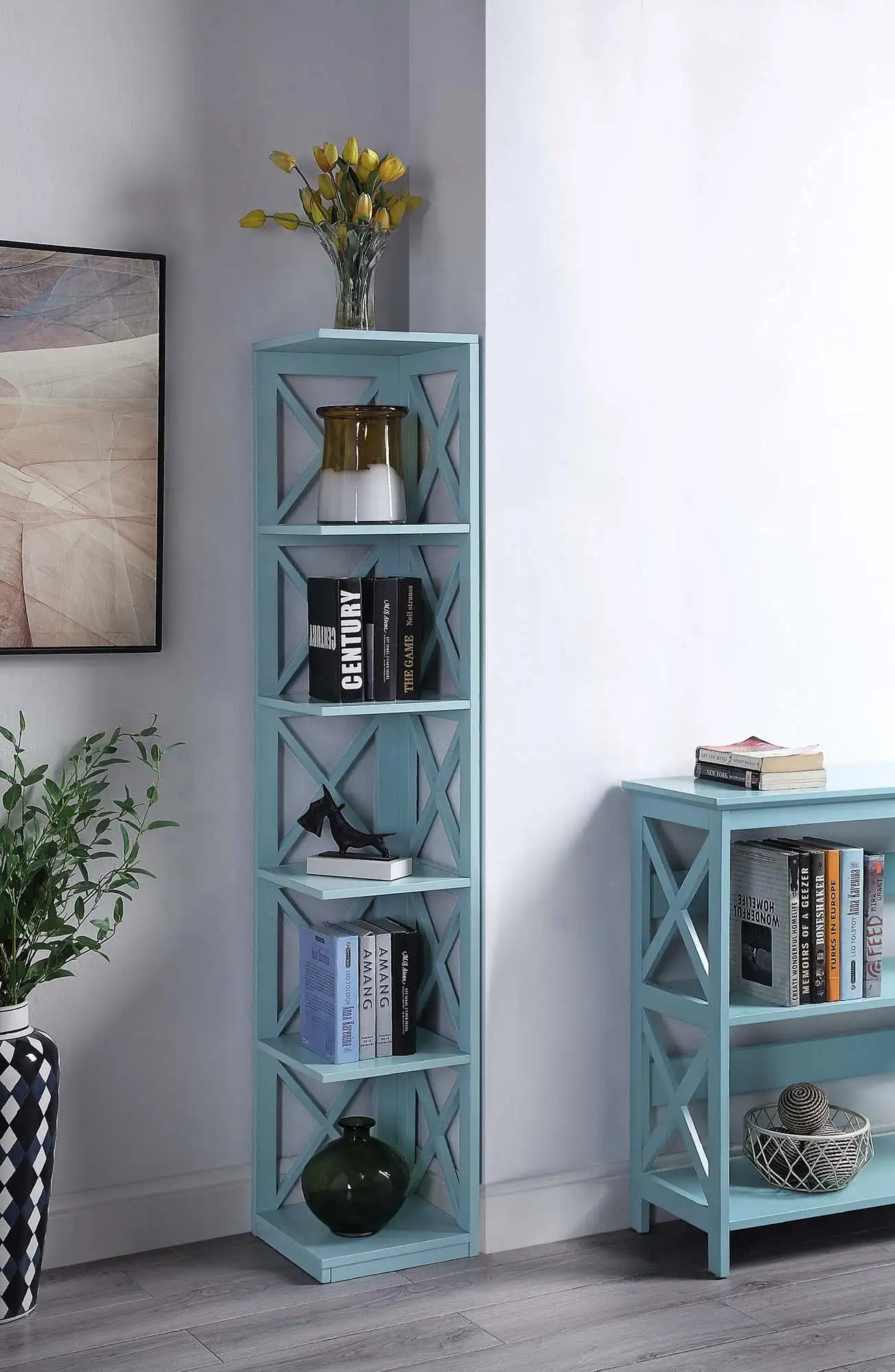 

Oxford 5 Tier Corner Bookcase, Sea Foam Blue