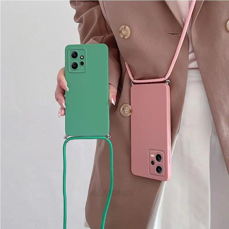 Crossbody Lanyard Matte Case For Xiaomi Redmi Note 12 Pro Plus 12s 12T 4g 5g Cord Strap Silicone Back Cover Note12 S 12pro