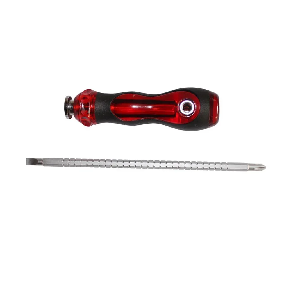 Retractable Ratchet Screwdriver Magnetic Double Head Slotted Cross SL6/PH2 Bit Removable For Home Improvement Repair Hand Tool