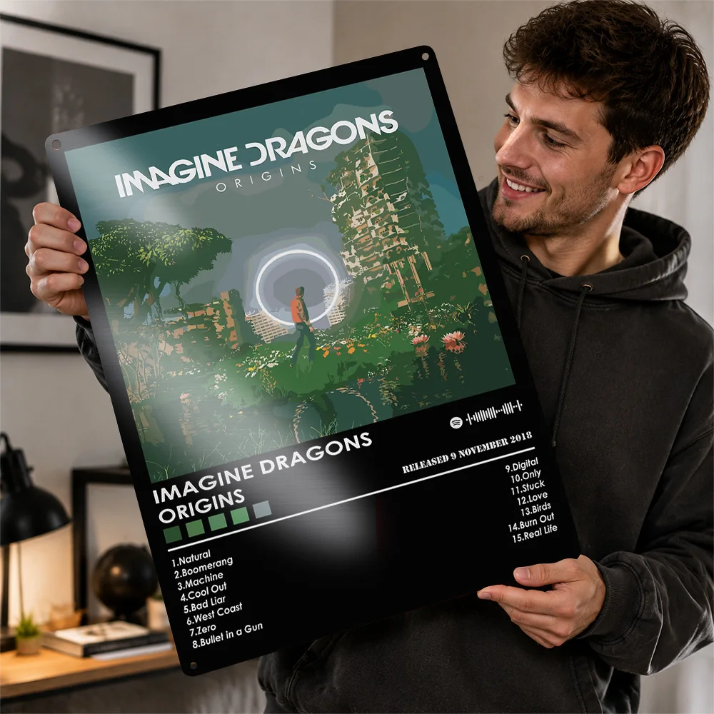 Imagine Dragons Origins 3D Texture Printed Poster Custom Vintage Metal Tin Plate Sign for Wall Art Bedroom Decoration Room Stuff