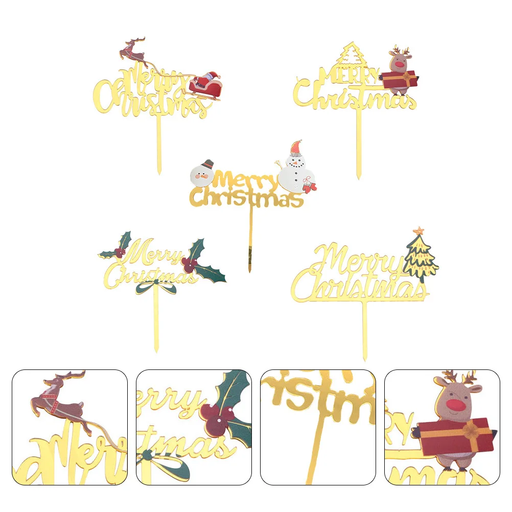 

5Pcs Christmas Acrylic Cake Toppers Creative Xmas Cupcake Picks Decorative Dessert Food Picks Holiday Party Cake Decorations