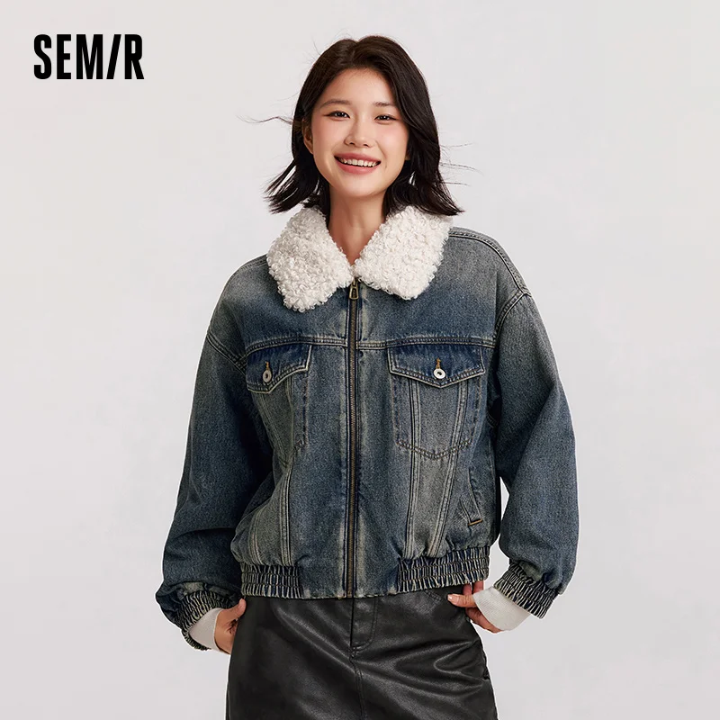 

Женская куртка Semir с подкладкой, свободная джинсовая куртка в уличном стиле с лацканами, крутая зимняя женская одежда 2025 года, верхняя одежда, топы для женщин