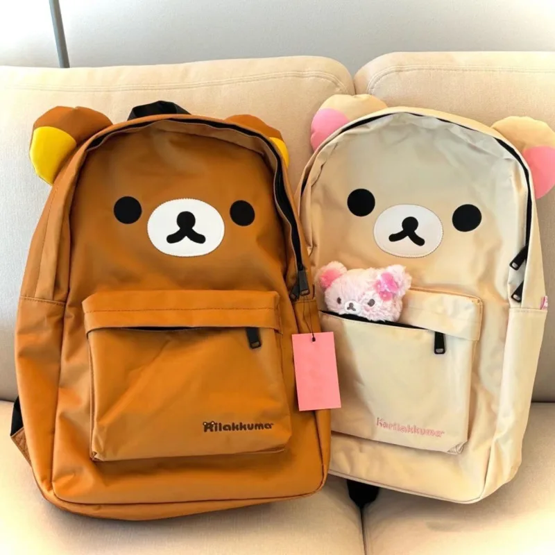 

Rilakkuma Backpack Cute Little Bear Embroidered Backpack Nylon Waterproof Large-Capacity School Bag Fashionable Cartoon Backpack