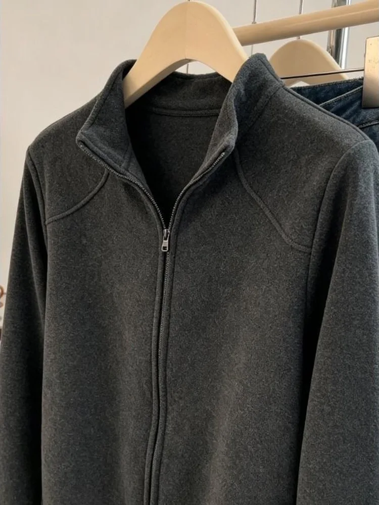 Thickened German Velvet Base Shirt Women's Inner Wear Autumn Winter Versatile Fleece Double Zipper Long Sleeve T-shirt Top