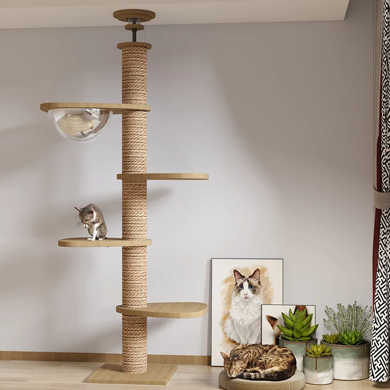 Cats Tree Solid Wood Pets Furniture Climbing Cat Tower Suitable for cats Multifunction Adjustable Multilayer Cat Climbing Frame