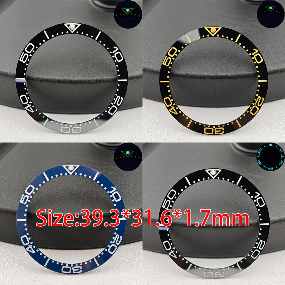 

39.3*31.6mm Sloping Blue green glowing Ceramic Bezel Insert Replacement of watch accessories Blue/Black Ceramic Bezel Insert