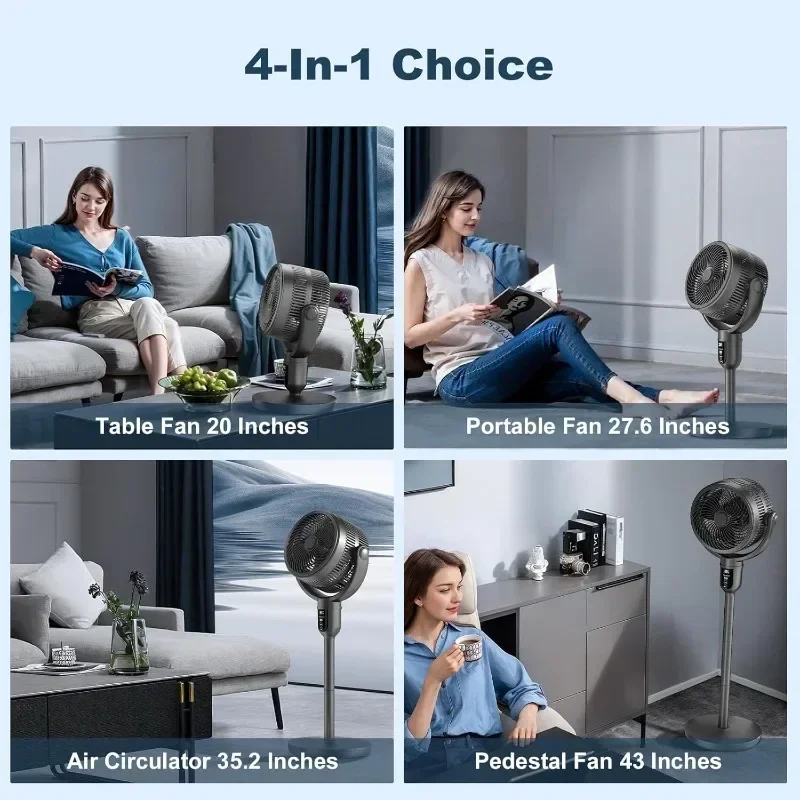Bedroom Floor Fan with Remote Control Adjustable Height Omnidirectional Air Circulation Fan