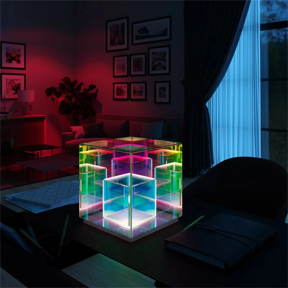 Fábrica de Atacado Cubo Lâmpada Quarto Produtos Interiores Led Acrílico Cor Candeeiro Mesa Cubo Caixa Cubo Lâmpada