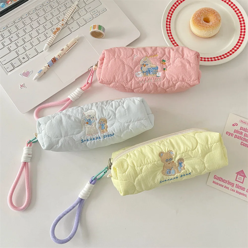 

Cartoon Embroidered Pen Case for Students College Girls Soft Pencil Case Cute Stationery Storage Bags Women Quilted Cosmetic Bag