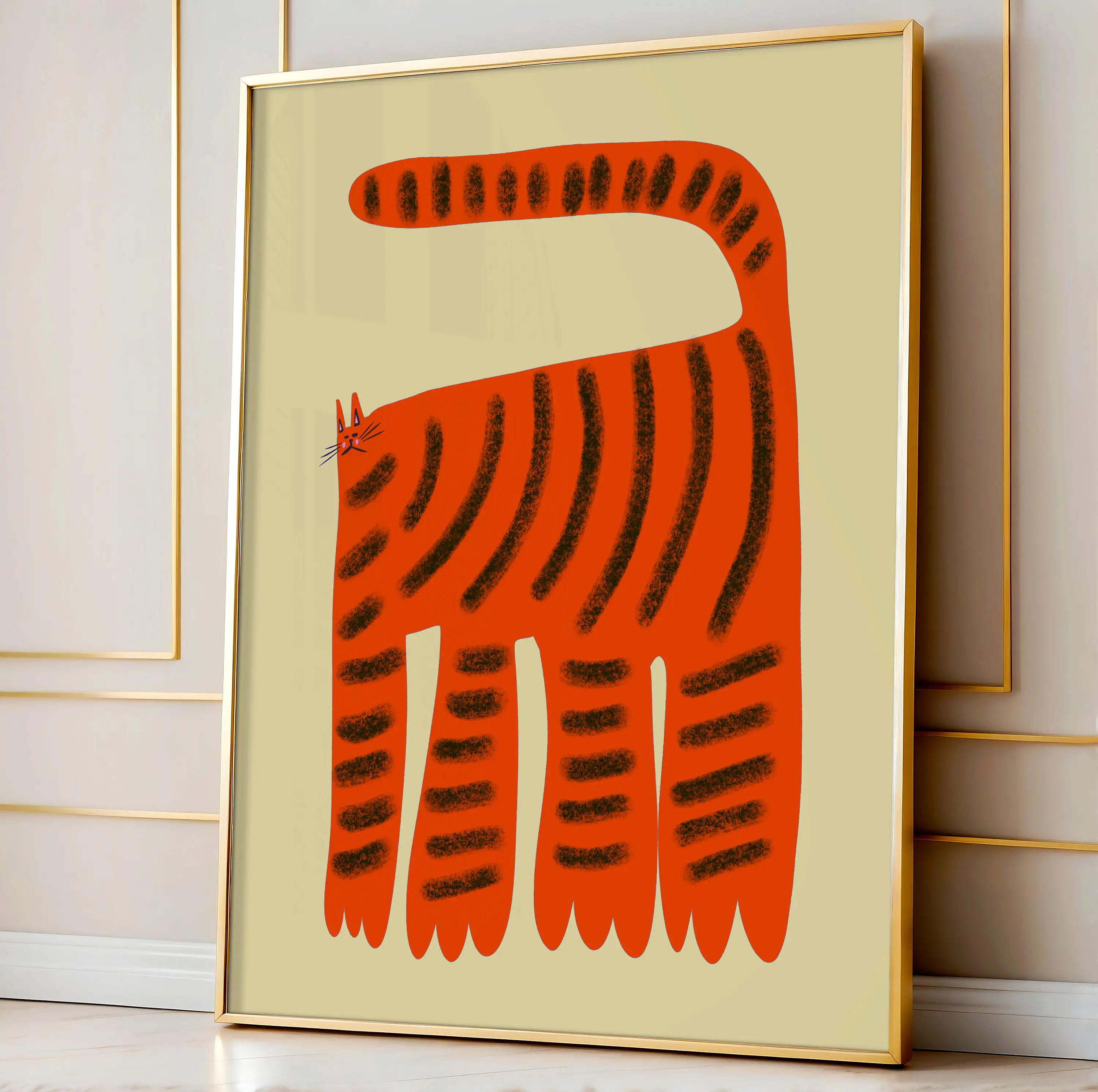 Red Cat Art Print, Home Decor, Wall Decoration,  Bedroom and Living Room, House Warming, Animal Illustration Canvas Painting
