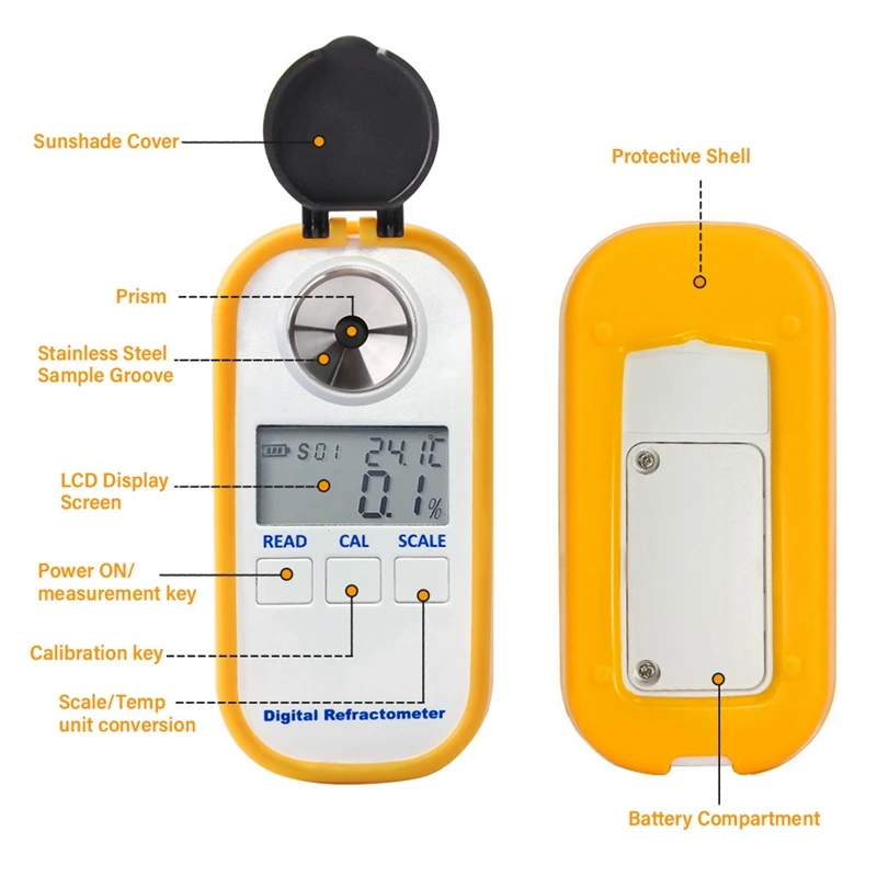 Portable Digital Honey Refractometer 4-in-1 Brix/Water/Be'/Refractive Tester Measurement Instrument DR301