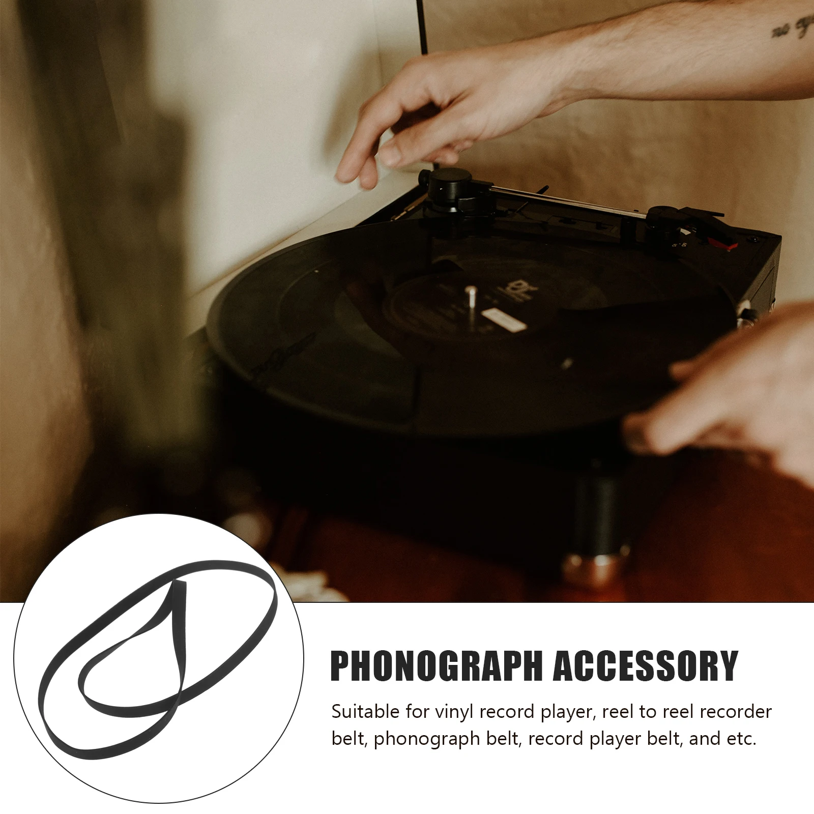 

Rubber Cassette Recorder Belt 201mm Black Turntable Drive Belts Replacement Phonograph Player Vinyl Record Decks Square Tape