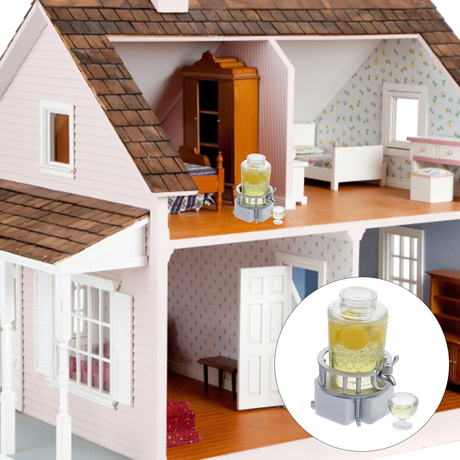 

Miniature Juice Barrel Resin Plastic Drink Dispenser for Mini House Kitchen Bar Dining Room Decor Small Realistic Beverage