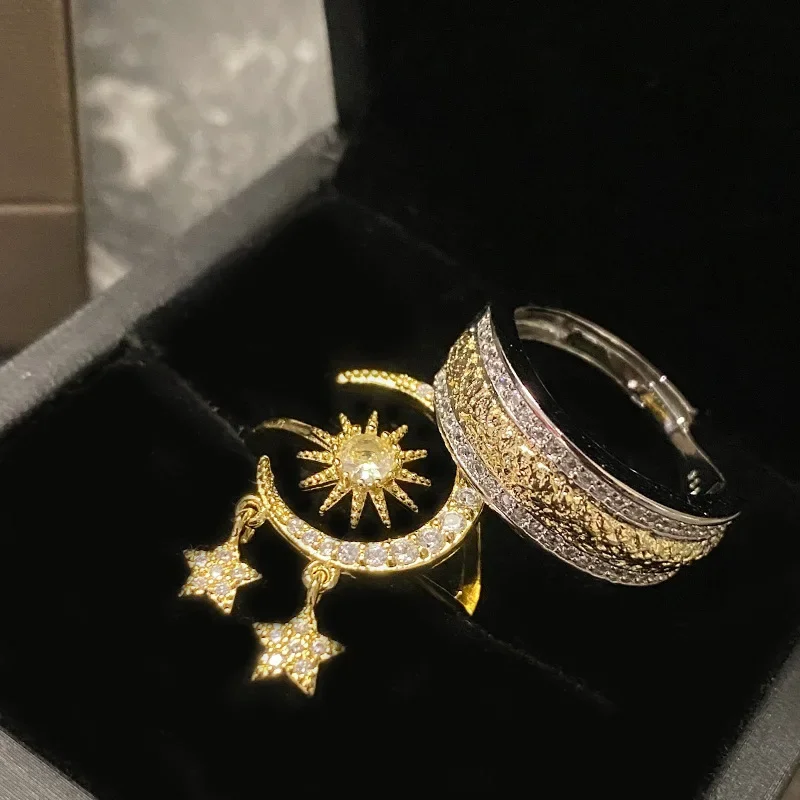 

MDLFES Moissan Diamond Style Sun, Moon and Stars Index Ring Gold Plated with Zirconia Simple