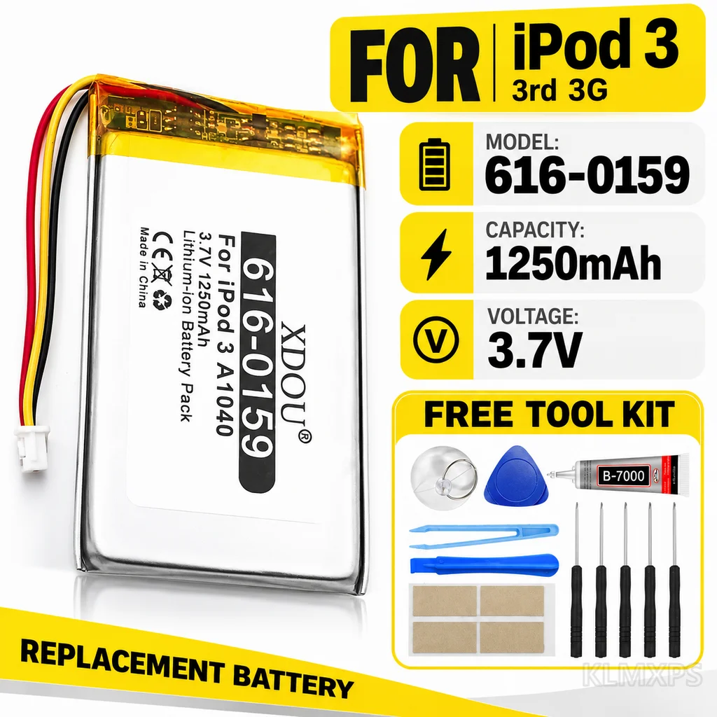 616-0159 1250mAh Li-Polymer Replacement Battery with Tool for iPod 3rd Generation 3G A1040 10GB 20GB 40GB