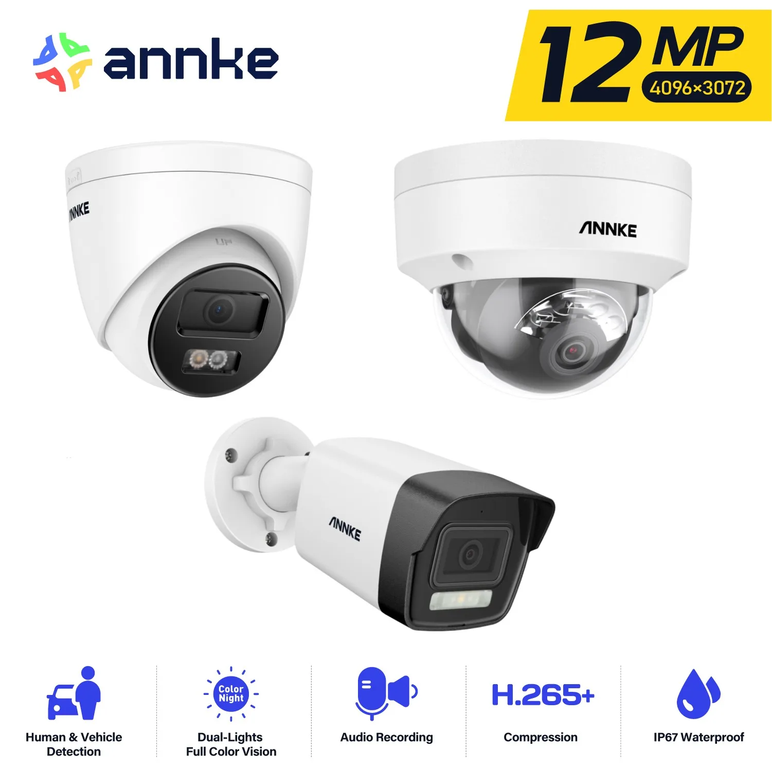 

ANNKE 12MP PoE IP Camera Smart Dual Light Protection Security Camera Motion Detection H.265+ 2-way Audio Surveillance Cameras