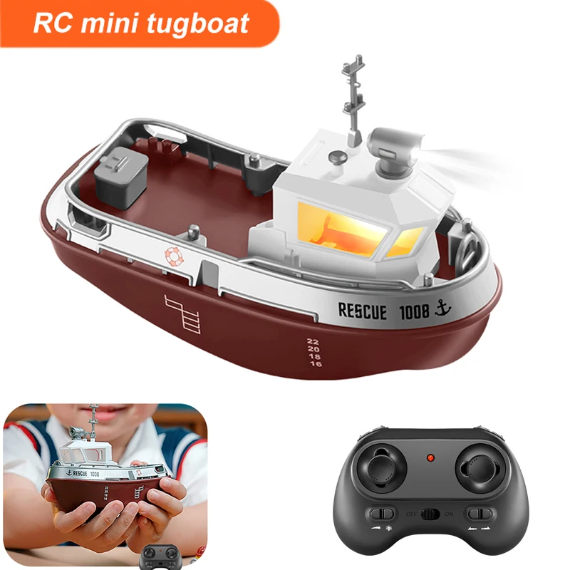 

1/72 RC Tugboat S820 Mini Boat 2.4G Electric Watercraft Dual Motors Remote Control Ship Model Toys with LED Light for Kids Gift