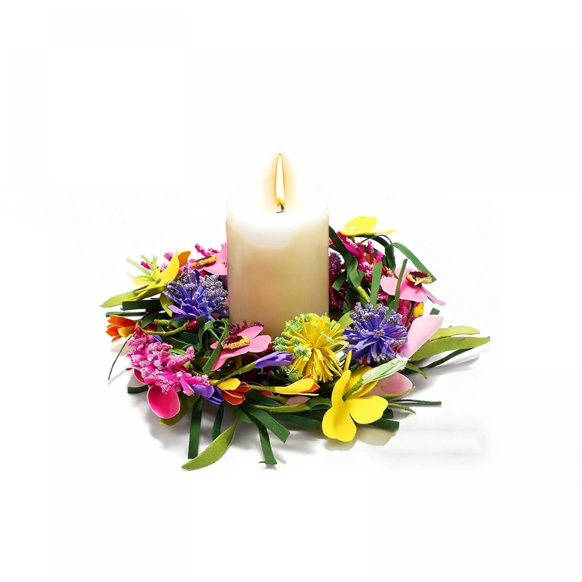 

Elegant Rose Bouquet Candle Rings Decorative Floral Wreath Pillar Candle Holder with Foliage for Home Decor