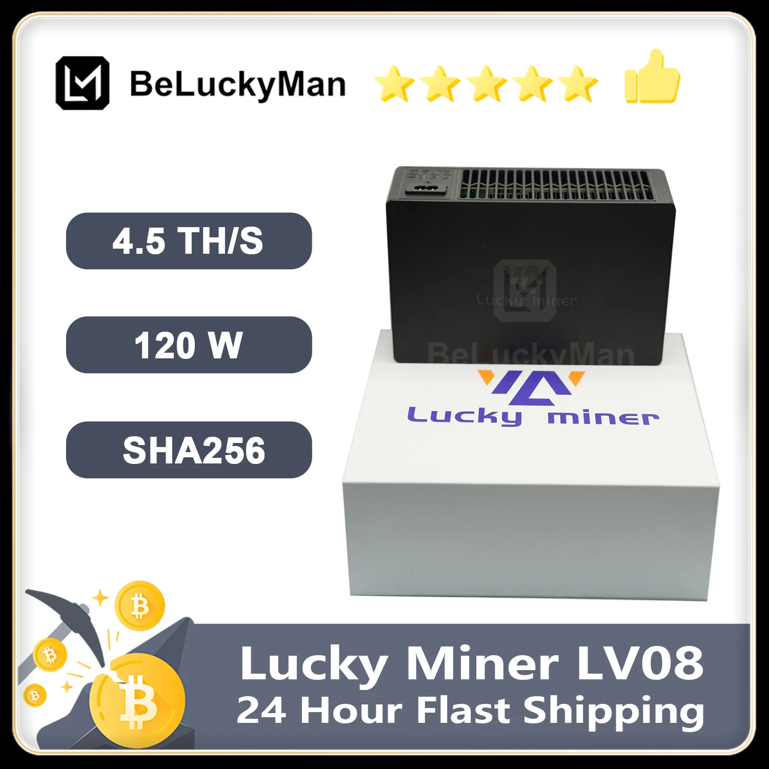 NEW  Lucky miner LV08   4.5TH/S bitcoin miner 2.4GWIFI BM1366 SHA256 lottery miner solo miner mining machine