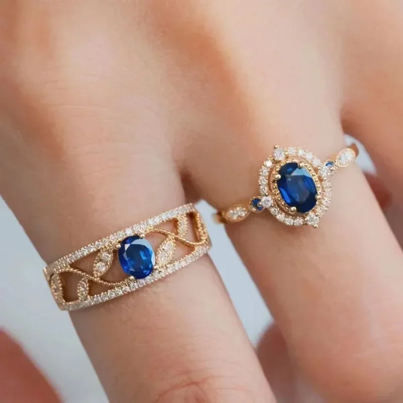 Dazzling vintage Unique Luxury Blue Gemstone rings for women Exquisite Stacking Style Beautiful engagement ring fine Jewelry