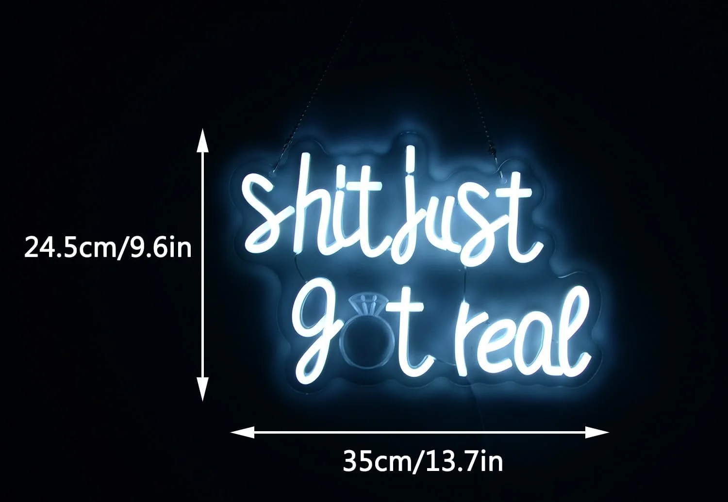 Shit Just Got Real Neon Sign Letters LED Light Lamp Dimmable Switch/USB Humor Words Sign Light for Funny Bachelorette, Bar Sign